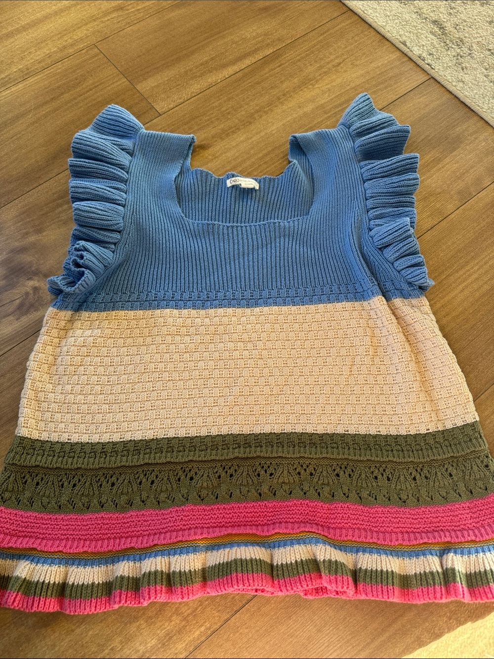 Cato Blue Pink Cream Olive Knit Ruffle Sleeve Top